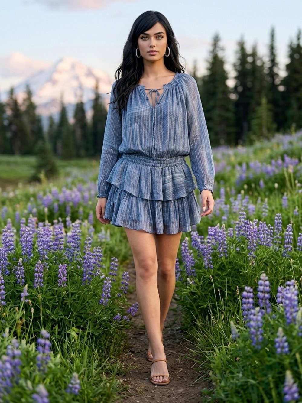 LoveShackFancy Blue Metallic Peasant Tunic